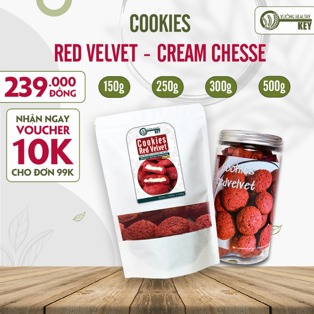Bánh cookies redvelvet nguyên cám nhân cream chesse Healthy Key - bánh nguyên cám thơm ngon giòn tan