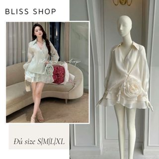 [Summer 2025] Đầm Tơ Crep Mềm Mại Phối Hoa Tiểu Thư Bánh Bèo Thiết Kế Cổ Chữ V Có Lót Bên Trong Bliss Shop S295