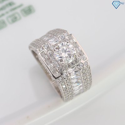 Nhẫn bạc nam viên chủ Moissanite 7ly kèm thẻ tra cứu đá xi bạch kim sang trọng NNAM0213 - Trang Sức TNJ