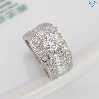 Nhẫn bạc nam kim cương viên chủ Moissanite 7ly kiểm định GRA xi bạch kim sang trọng NNAM0213 - Trang Sức TNJ