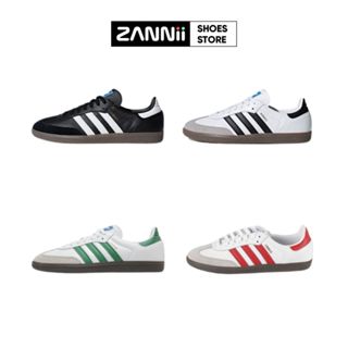 [Zannii] Giày Thể Thao Nam Nữ Phối 3 Sọc Trắng Đen Đỏ Xanh Da Lộn Cổ Thấp Phong Cách Cổ Điển 