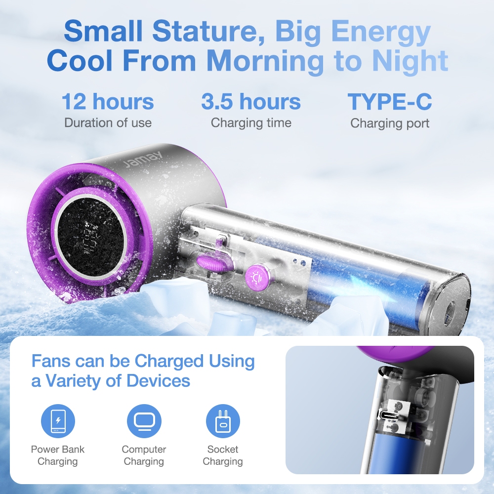 JAMAY Quạt cầm tay có chức năng đèn pin có thể cung cấp ánh sáng khẩn cấp, Turbo 8000mAh tuổi thọ cao Tay Di Động F10 | BigBuy360 - bigbuy360.vn