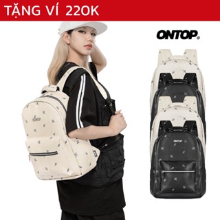 Balo da nữ họa tiết đi học ONTOP đựng vừa laptop 14.3inches màu đen, kem monogram local brand Level | O-P10&O-P15&O-P70