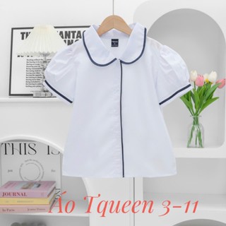 Áo sơ mi trắng cổ sen tay phồng viền nữ học sinh đồng phục học sinh bé gái cấp 1 cấp 2, sơ mi cổ sen, đồ đi học tiểu học