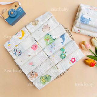  Set 5 khăn sữa và set 10 khăn xô sữa muslin 2 lớp và 4 lớp siêu thấm hút,mềm mại dành cho sơ sinh size 28x28cm -BEARBABY 
