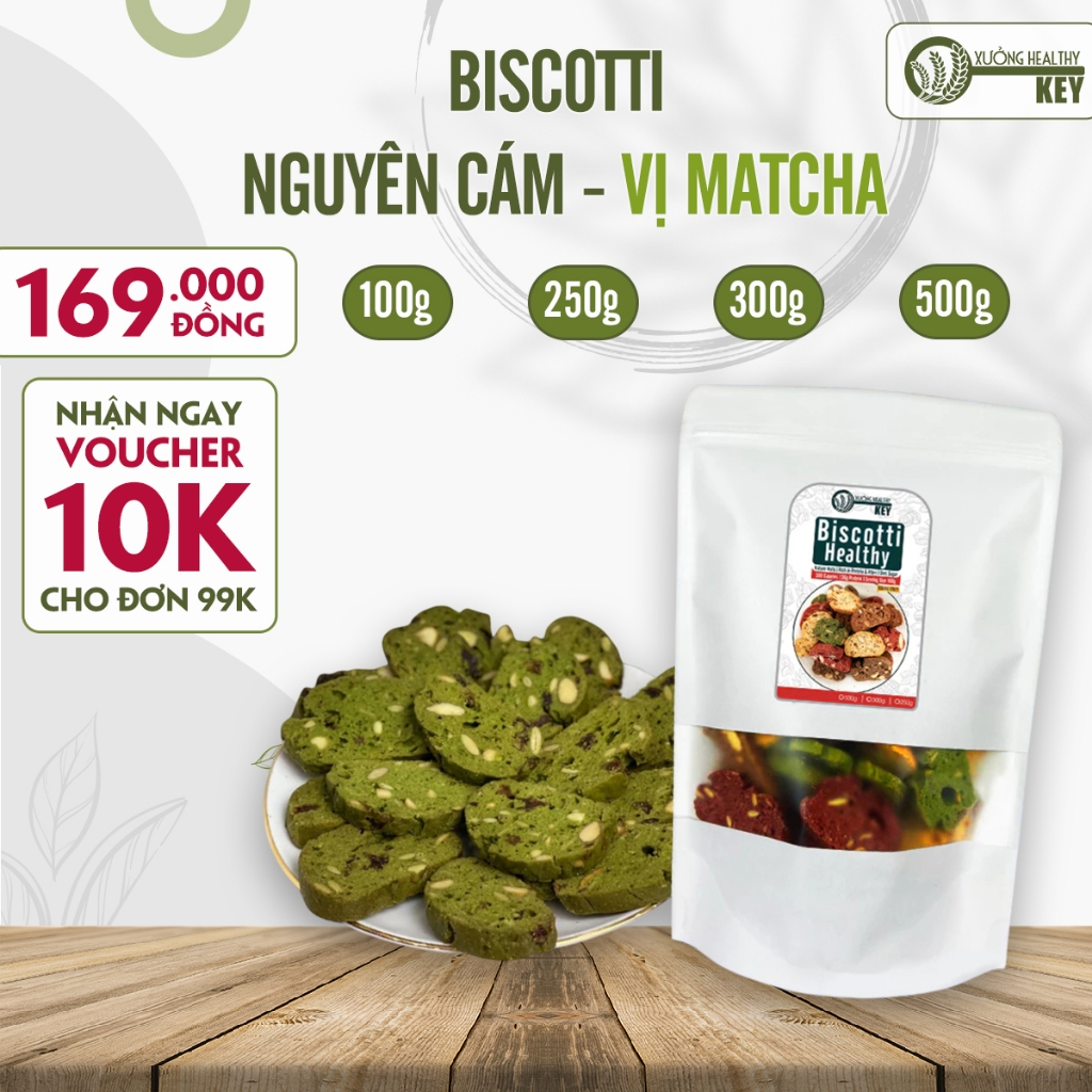 Bánh biscotti nguyên cám vị matcha Healthy Key - bánh nguyên cám hạt ngũ cốc eatclean