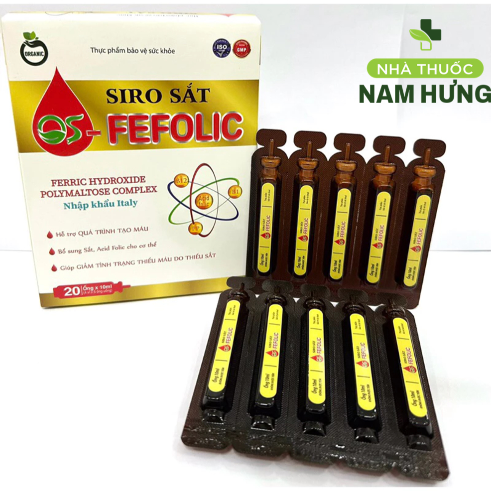 [CÓ HÓA ĐƠN] SIRO SẮT OS & FEFOLIC – Tăng cường sức khỏe, giảm thiếu máu (HỘP 20 ỐNG x 10ml)