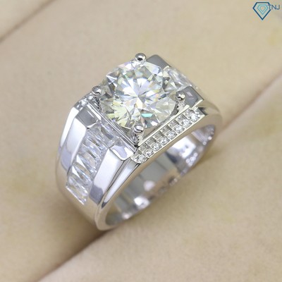 Nhẫn bạc nam Moissanite viên chủ 10ly cao cấp có giấy kèm thẻ tra cứu đá NNAM0159 - Trang Sức TNJ