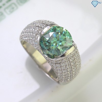 Nhẫn bạc nam Moissanite 10 ly xanh lá cao cấp xi bạch kim có giấy kèm thẻ tra cứu đá NNAM0154 - Trang Sức TNJ