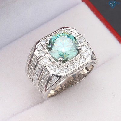 Nhẫn bạc nam Moissanite xanh lá 10 ly xi bạch kim có kèm thẻ tra cứu đá cao cấp NNAM0210 - Trang Sức TNJ