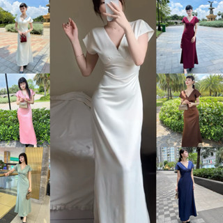  Đầm maxi lụa có tay cổ V siêu xinh 6 Màu STELLA DRESS 