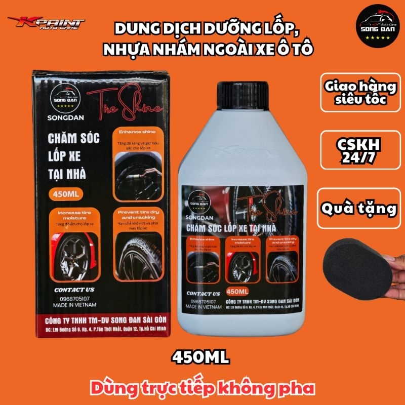 Dung dịch dưỡng lốp ô tô Song Đan đen lì chống chai lốp bám lâu 450ml