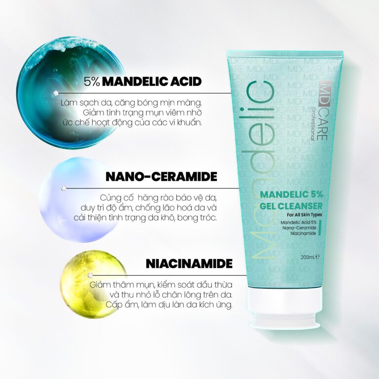 Ảnh 3 của Sữa Rửa Mặt MD CARE MANDELIC 5% GEL CLEANSER Dạng Gel Làm Sạch Sâu ,Tẩy Tế Bào Chết Nhẹ Nhàng