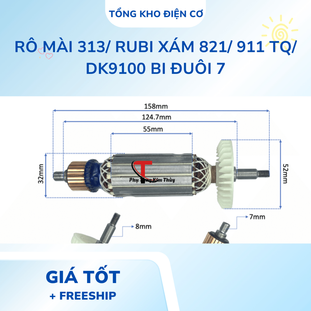 Rotor, ruột máy, rô mài 313/ Rubi xám 821/ 911 TQ/ DK9100 bi đuôi 7