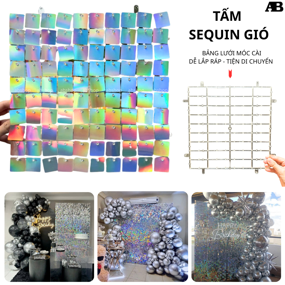 (Đế Lưới Móc Cài) Thùng 110 Tấm Sequin Gió Bạc Ngũ Sắc, Sequin Trang Trí Backdrop ABSHOP