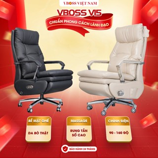 Ghế Văn Phòng Massage, Ghế Giám Đốc Cao Cấp Da Bò Ngả 90-160 Độ, Xoay 360 Độ - VBOSS V15 & V15-S