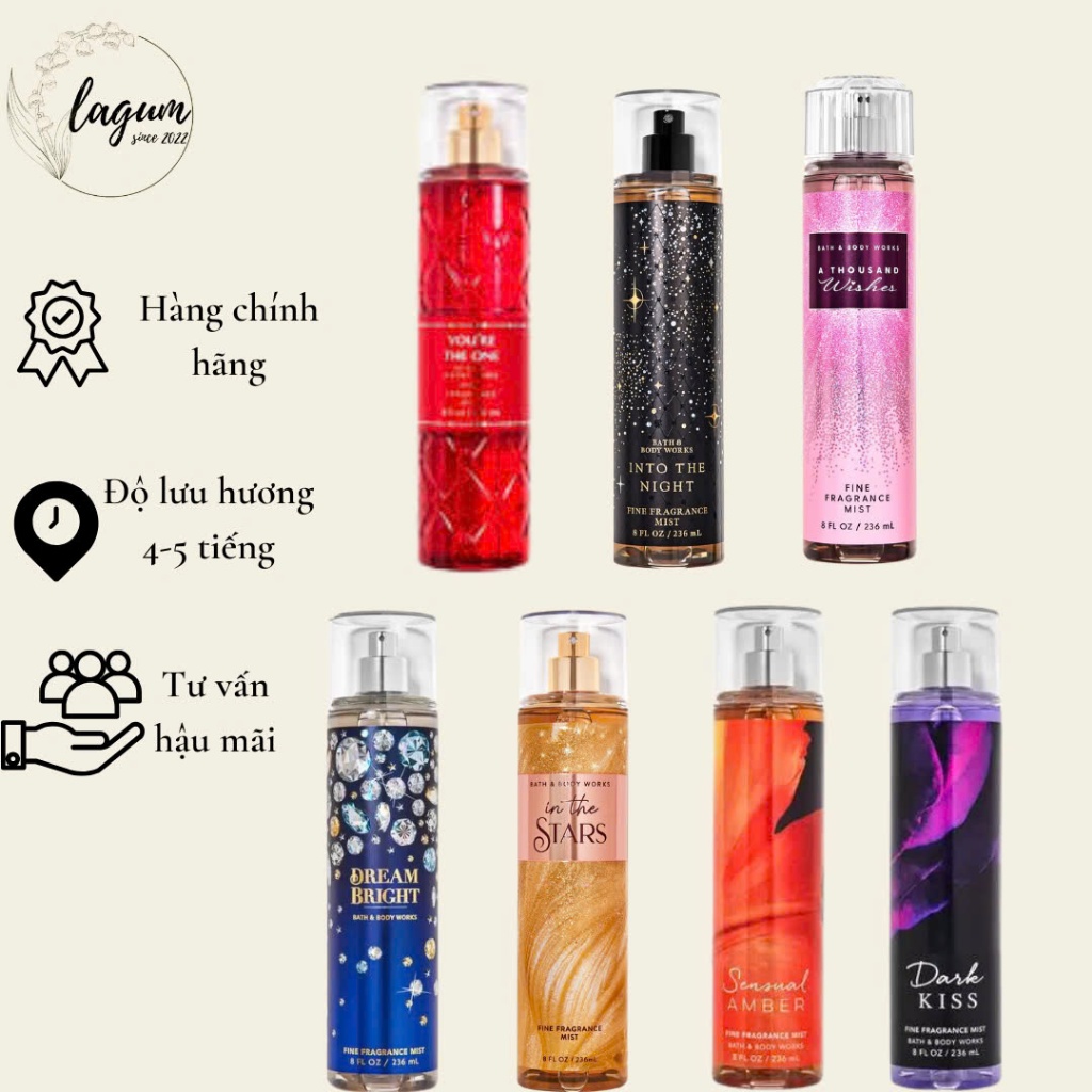 Body mist Bath and Bodyworks xịt thơm toàn thân hàng chính hãng Mỹ 236ML [MUA 1 TẶNG 1]