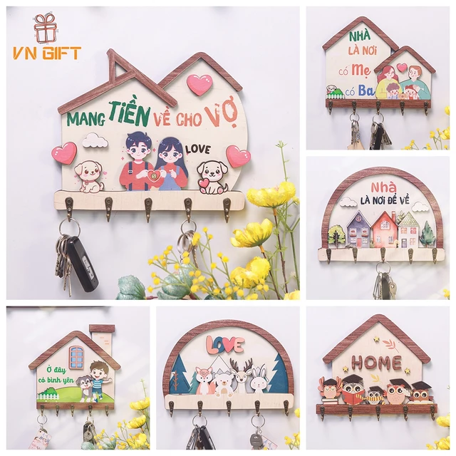 Bảng gỗ treo móc chìa trang trí nhà cửa, decor đẹp - móc treo kim loại dán nổi kèm băng dính 2 mặt