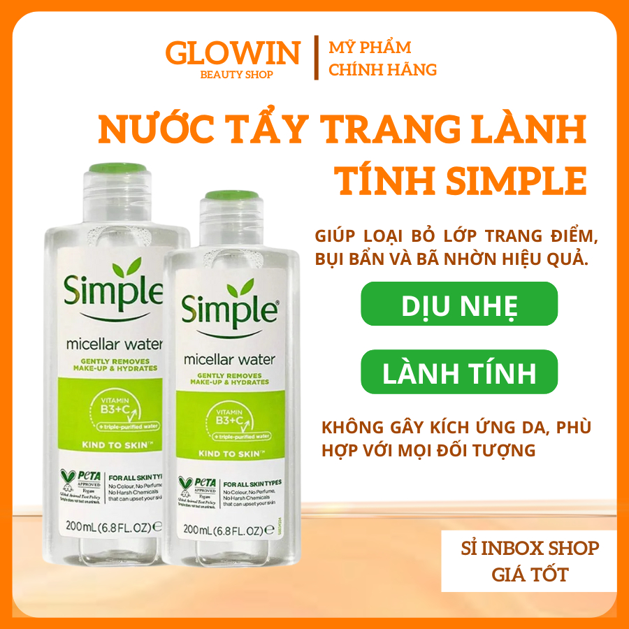 Nước Tẩy Trang Simple Tẩy trang Simple Micellar Cleansing Water lành tính an toàn cho da nhạy cảm  4
