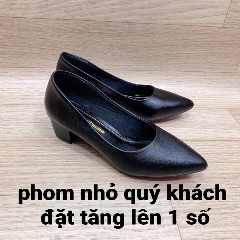 Giày da nữ 3p - Giày da lì cao cấp gót vuông 3p mũi nhọn đen trơn hót không bao giờ lỗi mốt êm mềm