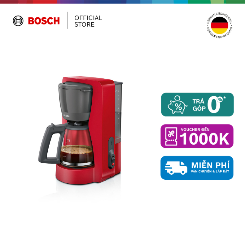 15.07 - 19.07 | Voucher Shopee lên đến 3tr | Máy pha cà phê Bosch TKA2M114 (1200W, đỏ) - Hàng chính 