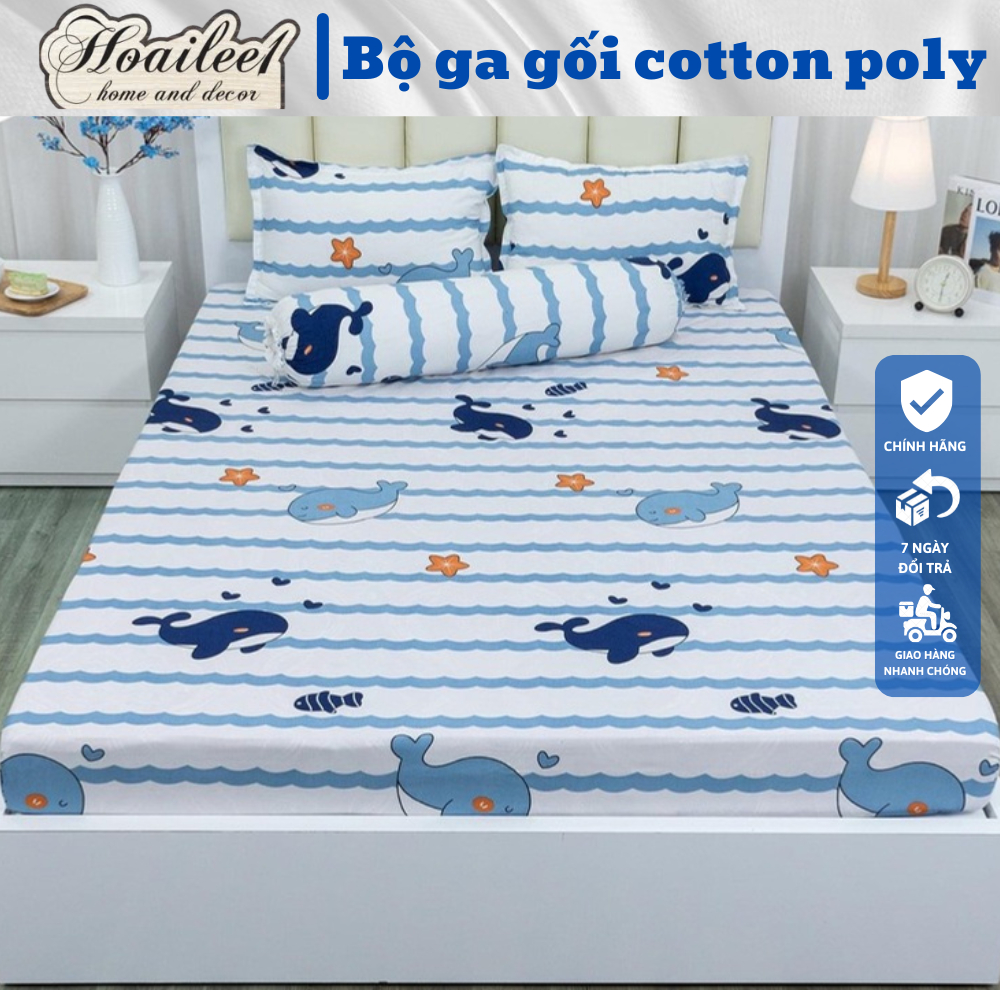 Bộ ga gối cottong poly Cá heo trắng siêu kute đủ kích thước m6 m8 2m mẫu mới 1m2 1m6 1m8 2m2