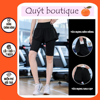  Quần tập gym nữ dáng lửng 2 lớp có túi kiểu quần short legging nữ tập gym yoga zumba leo núi đi bơi chạy bộ S125 