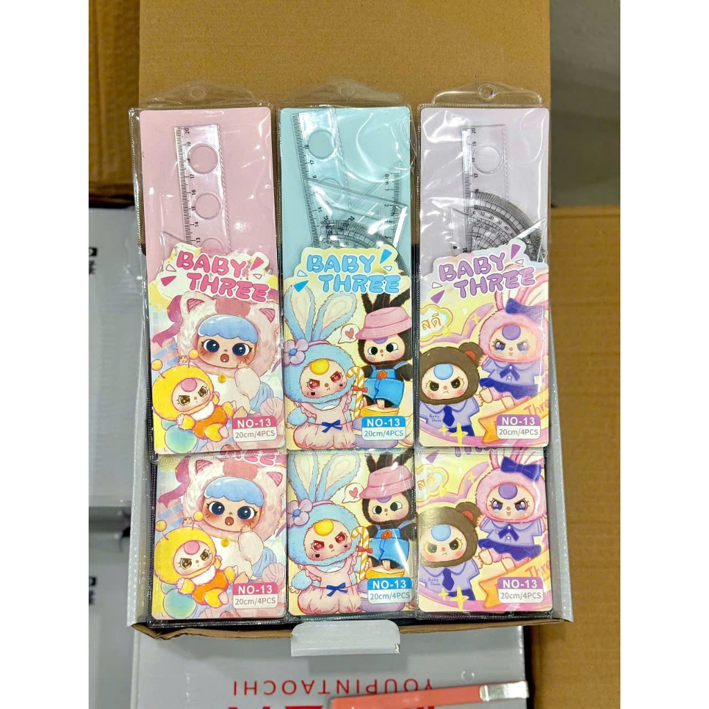 Bộ 4 dụng cụ eke học sinhBabythree - 1 bộ eke thước kẻ đo góc tam giác vuông