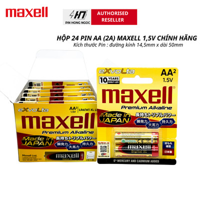 [ Sản xuất tại Nhật Bản ] Hộp 24 Viên Pin AA , Pin AAA 1,5V Maxell Premium Alkaline Exvolta bền vô địch
