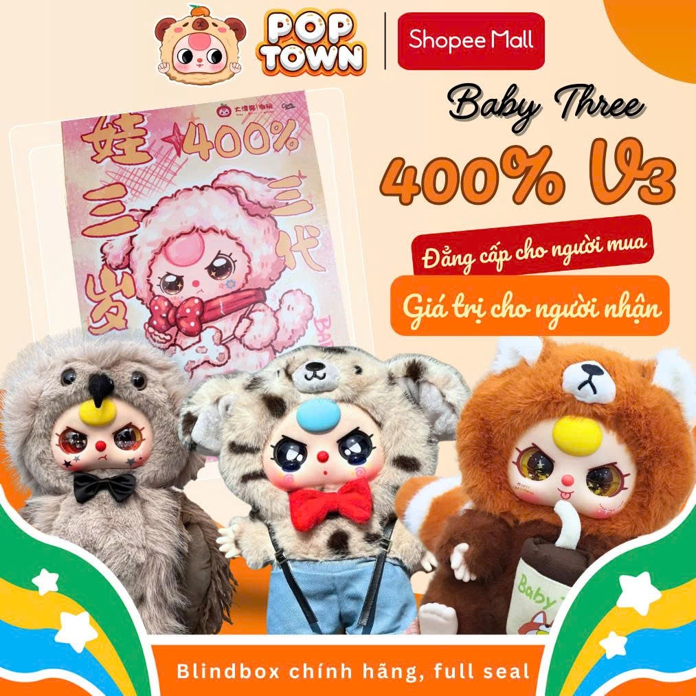 [HỎA TỐC] BABY THREE 400% V3  - Blindbox, quà tặng, figure, gấu bông, đồ chơi POP TOWN TOYS