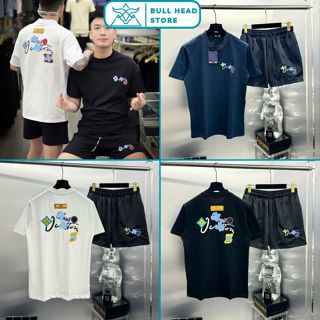 Bộ Quần Áo Nam Lệ Vyy Thêu Hoa 4 Cánh Trước Ngực Siêu Đẹp - Bộ Cộc Hè Nam Nữ Lờ Vii Thêu Logo Cao Cấp