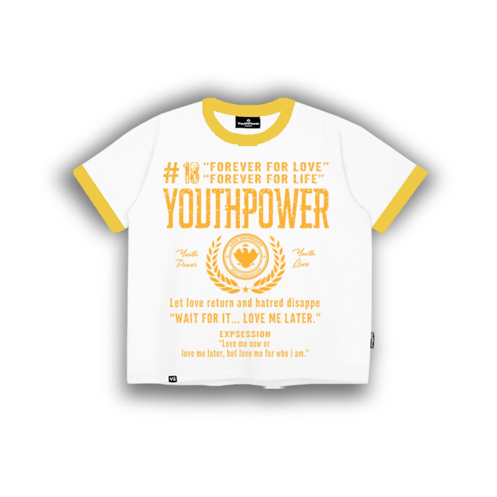 Áo Thun Big Boxy YOUTHPOWER FOREVER FOR LOVE From Rộng Nam Nữ Cổ Tròn Chất Liệu Cotton In Lụa Local Brand - Trắng Tay Vàng FO