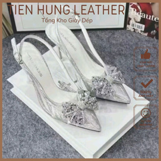 Giày cao gót nữ 7p - 9p kim tuyến mới phối mica đính nơ đá kim sa, giày cưới cô dâu TH10292