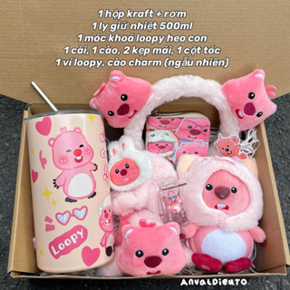 [Hàng sẵn HCM] Set quà tặng Loopy Hải Ly màu hồng - quà tặng bạn gái, người yêu, dịp sinh nhật noel, quốc tế thiếu nhi