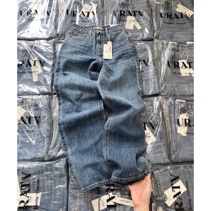 Quần jean suông 102cm waxed màu mới URATV