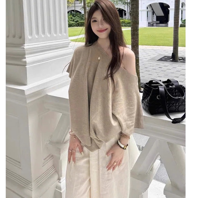 Áo lệch vai freesize phong cách, Áo trễ vai sang chảnh cho nữ m680 | BigBuy360 - bigbuy360.vn