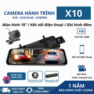 Camera hành trình ô tô X10 3 mắt cam Ghi hình 2K Cảnh báo điểm mù Kết nối điện thoại Hỗ trợ quay đêm sắc nét BH 12T