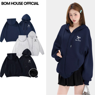 Áo Khoác Nỉ Hoodie Zip BOM HOUSE Nơ 04 Có 2 Túi Trong Form Rộng Nam Nữ Unisex