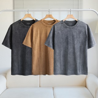  Áo thun trơn wash ngắn tay FOENIX Chất liệu cotton wash trơn Form regular vừa vặn TS01 