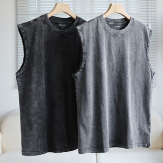 Áo thun nam tanktop wash FOENIX, Chất liệu cotton wash trơn, Form tanktop regular TS03