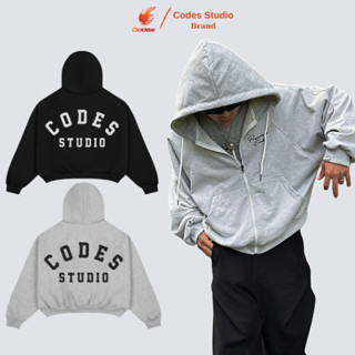 Áo Hoodie boxy zip chất vải nỉ chân cua đi nắng khóa kéo thêu len form rộng ngắn unisex local brand CODES STUDIO