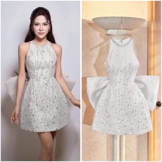 Đầm kim sa cổ yếm cài nơ lưng  xinh full size s/m/l/xl