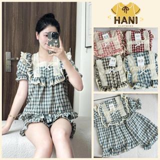 (HÈ 2025) Bộ Đồ Ngủ Nữ Pijama HANI (Áo Cộc Quần Cộc) Chất Đũi Nhung Tiểu Thư Thiết Kế Babydoll Đáng Yêu Chất Mềm Mịn Mát