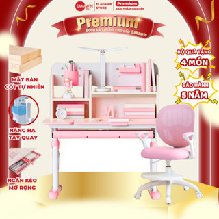 Bộ bàn ghế học sinh cao cấp Sakawin S80  Nâng hạ tay quay tiện lợi Mặt bàn nâng nghiêng.