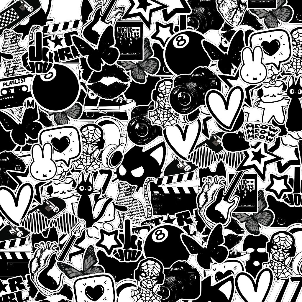 Set Hình Dán Graffiti Sticker Slay Đen Trắng Chống Thấm Nước Trang Trí Mũ Bảo Hiểm, Ván Trượt, Xe