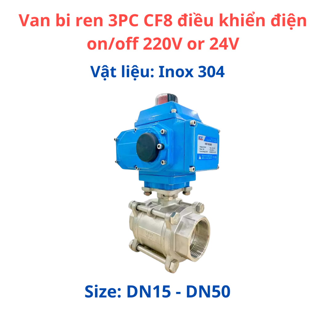 Van bi ren 3PC CF8 điều khiển điện on/off 220V or 24V