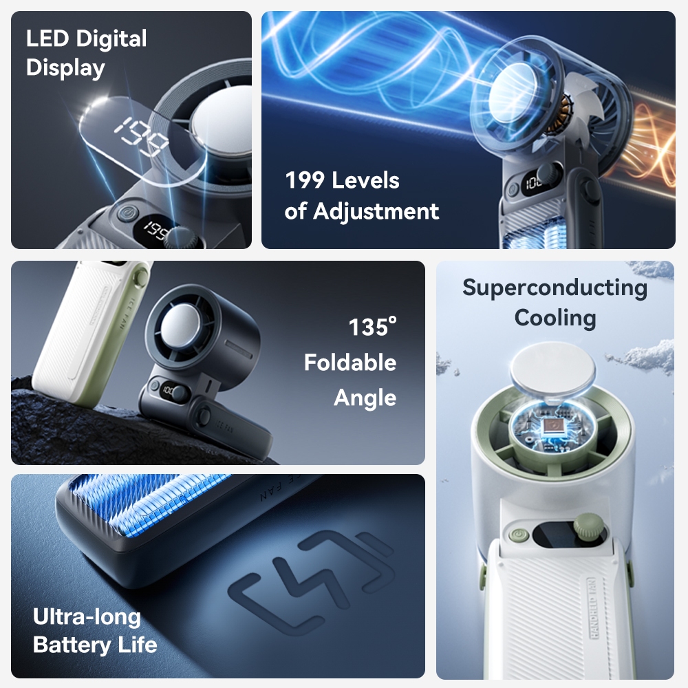 JAMAY Quạt cầm tay có thể sạc lại với có Sò lạnh 199 tốc độ gió 10000mAh 24h sử dụng Gập 180° màn hình LED F5PRO B | BigBuy360 - bigbuy360.vn