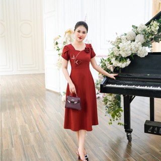 Đầm Trung Niên Dáng Dài [ Linh Trà ] (LT 2233) Cao Cấp Vải Voan Tay Lỡ Đi Chơi Đi Tiệc Đa Dụng Cho Các Quý Bà