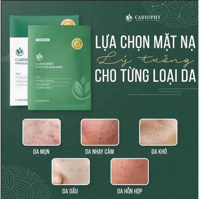 Ảnh 2 của Hộp mặt nạ Caryophy Portulaca Mask Sheet giảm mụn, giảm thâm