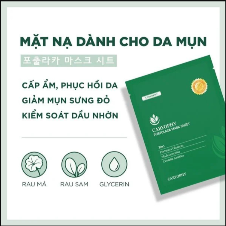 Ảnh 4 của Hộp mặt nạ Caryophy Portulaca Mask Sheet giảm mụn, giảm thâm